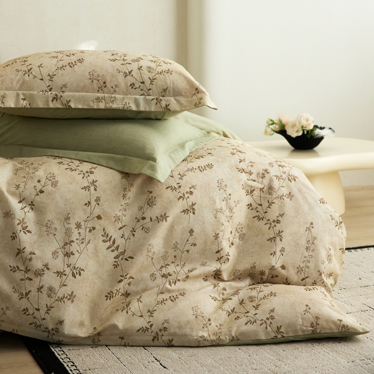 91家纺网 家纺一手货源 找家纺 朵希曼 2026新款全棉生态磨毛数码印花系列四件套 织梦黄绿