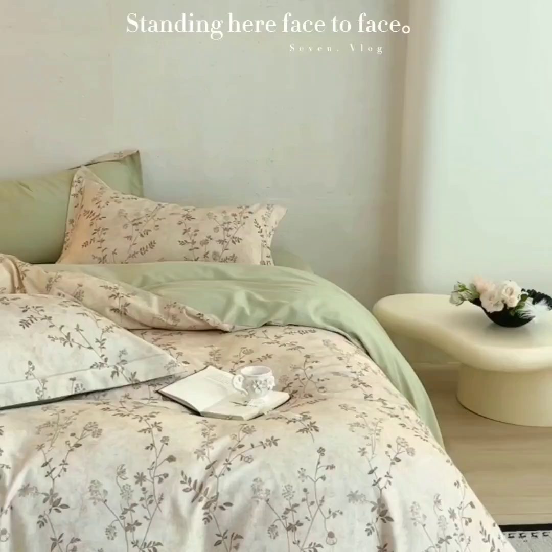 91家纺网 家纺一手货源 找家纺 朵希曼 2026新款全棉生态磨毛数码印花系列四件套 织梦黄绿