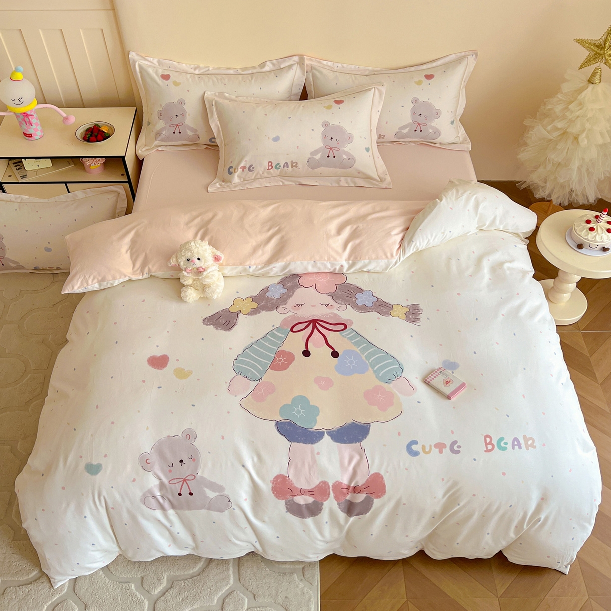 91家纺网 家纺一手货源 找家纺 朵希曼 2026新款全棉云感生态磨毛数码印花系列四件套 可爱哆-米