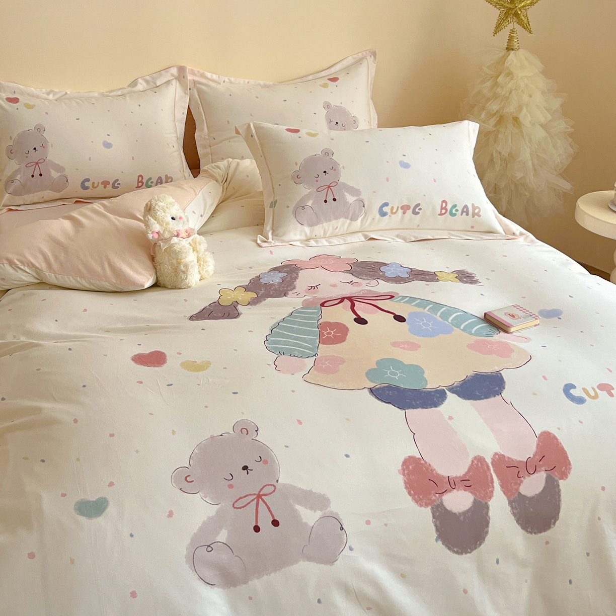 91家纺网 家纺一手货源 找家纺 朵希曼 2026新款全棉云感生态磨毛数码印花系列四件套 可爱哆-米