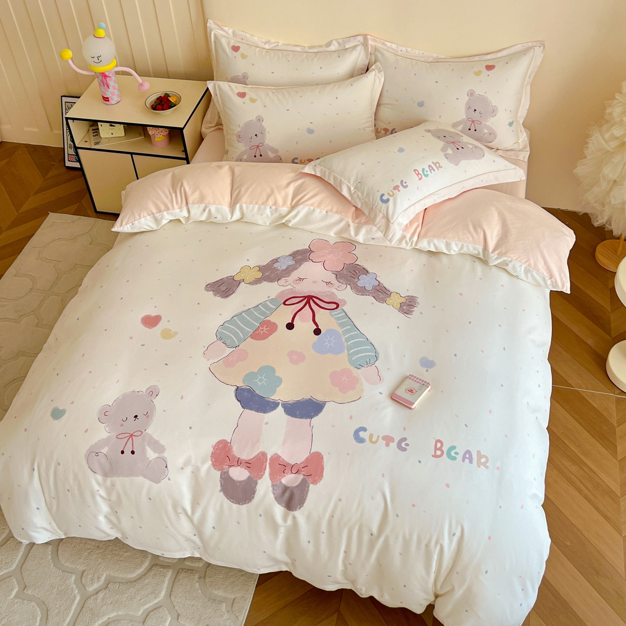 91家纺网 家纺一手货源 找家纺 朵希曼 2026新款全棉云感生态磨毛数码印花系列四件套 可爱哆-米