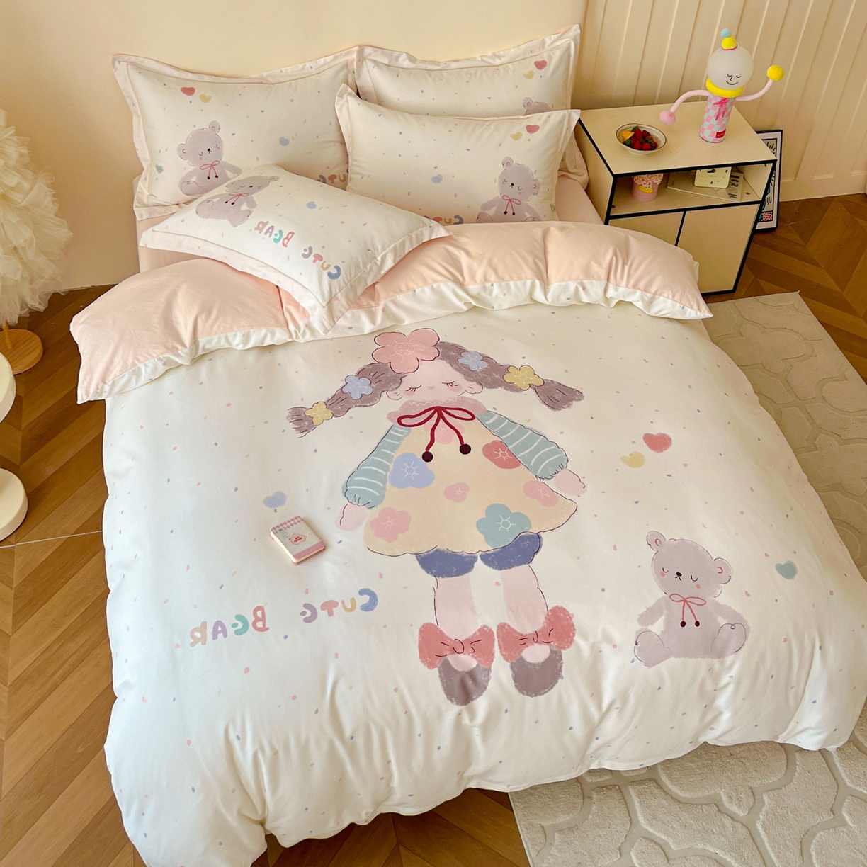 91家纺网 家纺一手货源 找家纺 朵希曼 2026新款全棉云感生态磨毛数码印花系列四件套 可爱哆-米