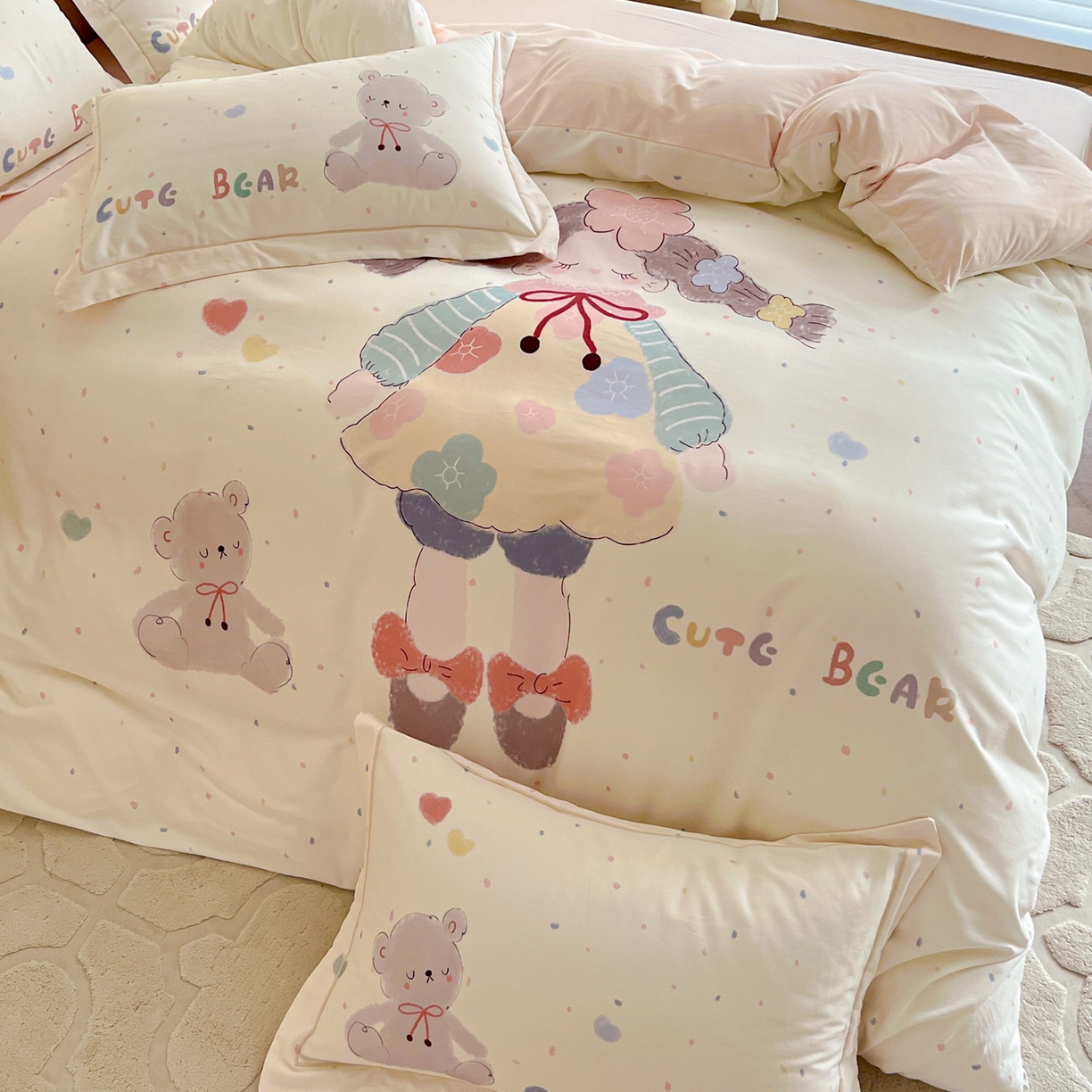 91家纺网 家纺一手货源 找家纺 朵希曼 2026新款全棉云感生态磨毛数码印花系列四件套 可爱哆-米