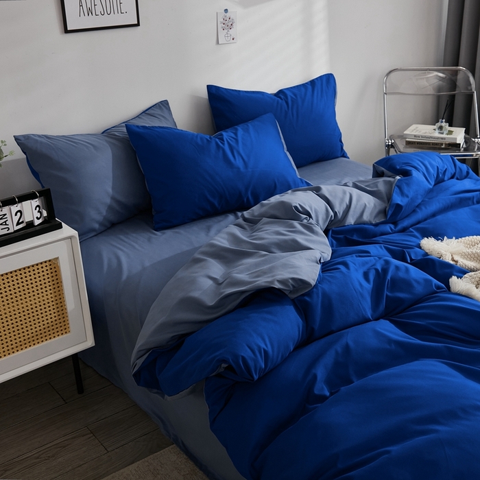 91家纺网 家纺一手货源 找家纺 啊雅家居 2026新款ins简约纯色磨毛系列单枕套 克莱因蓝加浅蓝灰