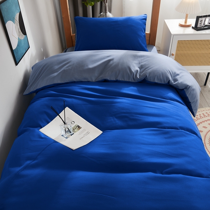 91家纺网 家纺一手货源 找家纺 啊雅家居 2026新款ins简约纯色磨毛被套可订制logo 克莱因蓝加浅蓝灰