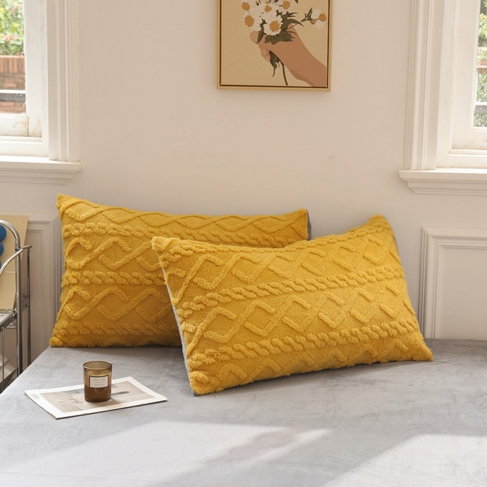 91家纺网 家纺一手货源 找家纺 啊雅家居 2026新款阳离子提花牛奶绒三件套四件套 暖提黄