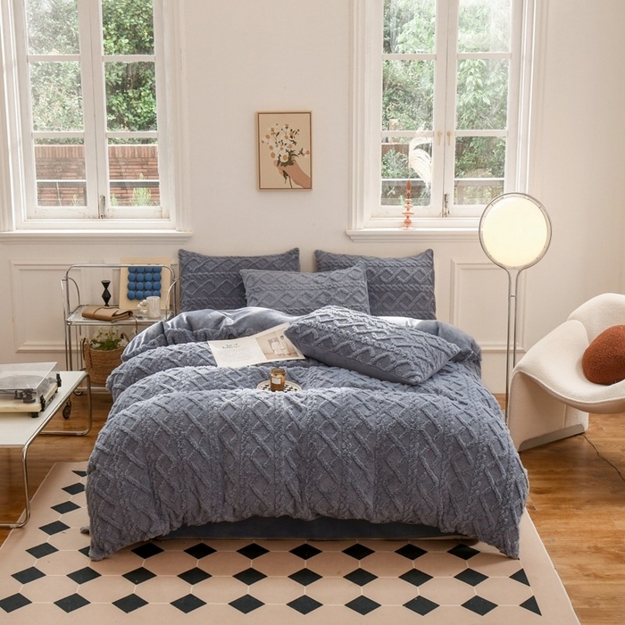 啊雅家居 2026新款阳离子提花牛奶绒三件套四件套 暖提灰