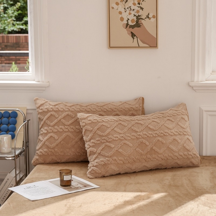 91家纺网 家纺一手货源 找家纺 啊雅家居 2026新款阳离子提花牛奶绒三件套四件套 暖提咖