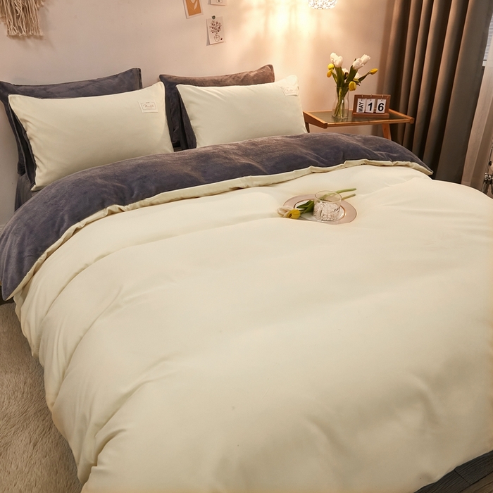 91家纺网 家纺一手货源 找家纺 啊雅家居 2026新款水洗棉加绒单面绒被套 暖黄加牛奶绒