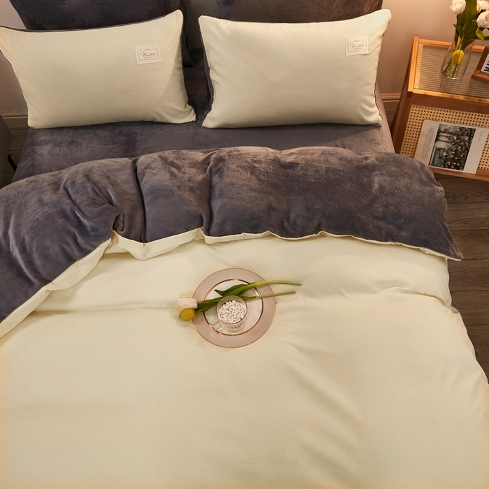 91家纺网 家纺一手货源 找家纺 啊雅家居 2026新款水洗棉加绒单面绒被套 暖黄加牛奶绒