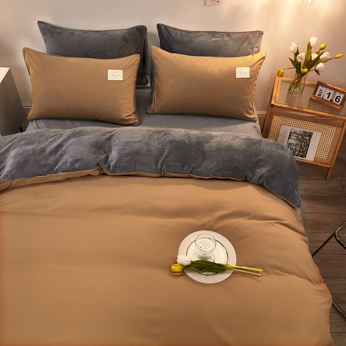 91家纺网 家纺一手货源 找家纺 啊雅家居 2026新款水洗棉加绒单面绒被套 暖咖加牛奶绒