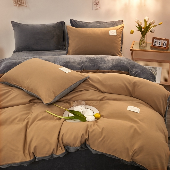 91家纺网 家纺一手货源 找家纺 啊雅家居 2026新款水洗棉加绒单面绒被套 暖咖加牛奶绒