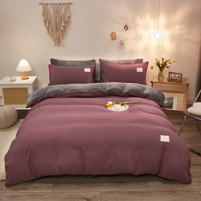 啊雅家居 2026新款水洗棉加绒单面绒被套 暖酱加牛奶绒