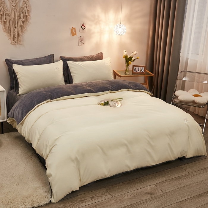 91家纺网 家纺一手货源 找家纺 啊雅家居 2026新款水洗棉加绒单面绒被套 暖黄加牛奶绒