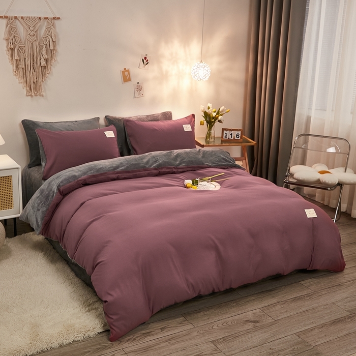 91家纺网 家纺一手货源 找家纺 啊雅家居 2026新款水洗棉加绒单面绒被套 暖酱加牛奶绒