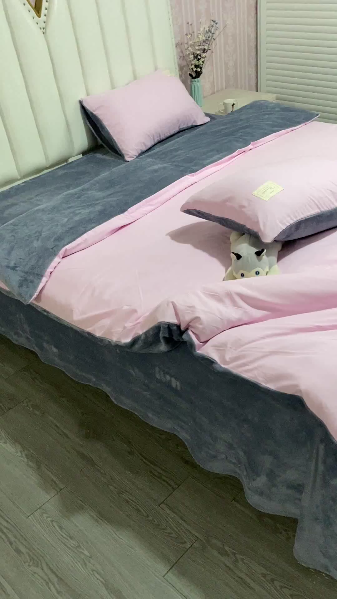 91家纺网 家纺一手货源 找家纺 啊雅家居 2026新款水洗棉加绒单面绒被套 暖粉加牛奶绒