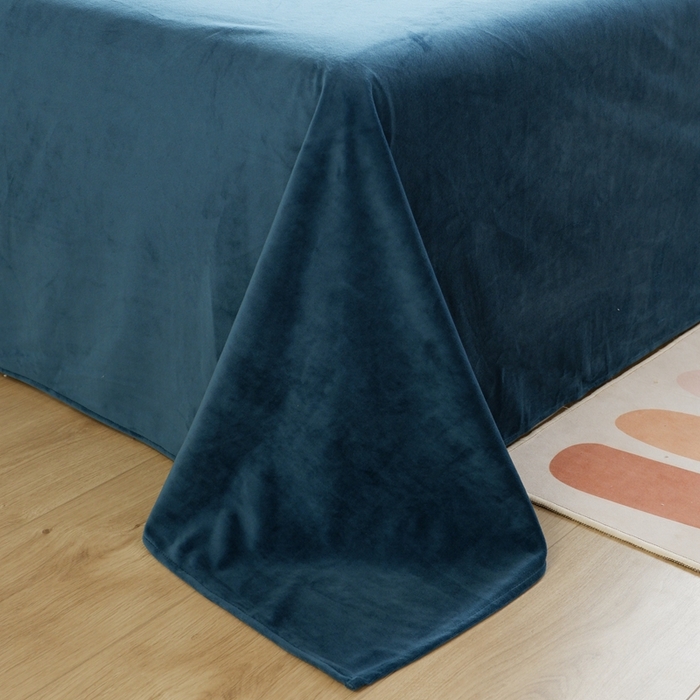 91家纺网 家纺一手货源 找家纺 啊雅家居 2026新款贝壳边宝宝绒四件套 贝壳宝蓝