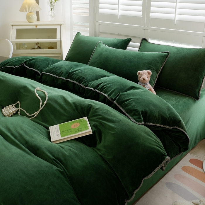 啊雅家居 2026新款贝壳边宝宝绒四件套 贝壳草绿