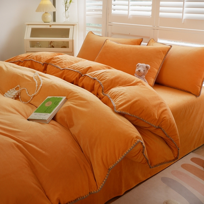 啊雅家居 2026新款贝壳边宝宝绒四件套 贝壳果橙