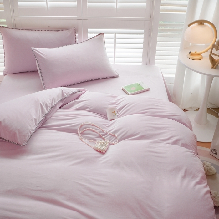 91家纺网 家纺一手货源 找家纺 啊雅家居 2026新款贝壳边宝宝绒四件套 贝壳清粉