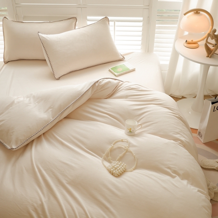 91家纺网 家纺一手货源 找家纺 啊雅家居 2026新款贝壳边宝宝绒四件套 贝壳乳白