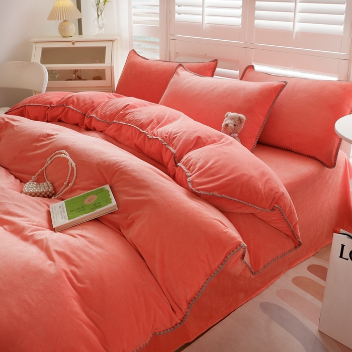 啊雅家居 2026新款贝壳边宝宝绒四件套 贝壳砖红