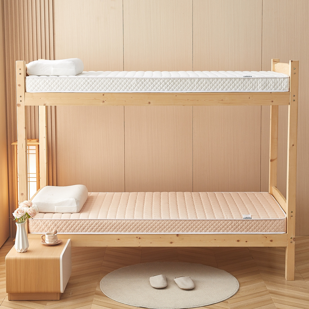 91家纺网 家纺一手货源 找家纺 月茶家纺 2026新款学生款立体面包格床垫 驼色