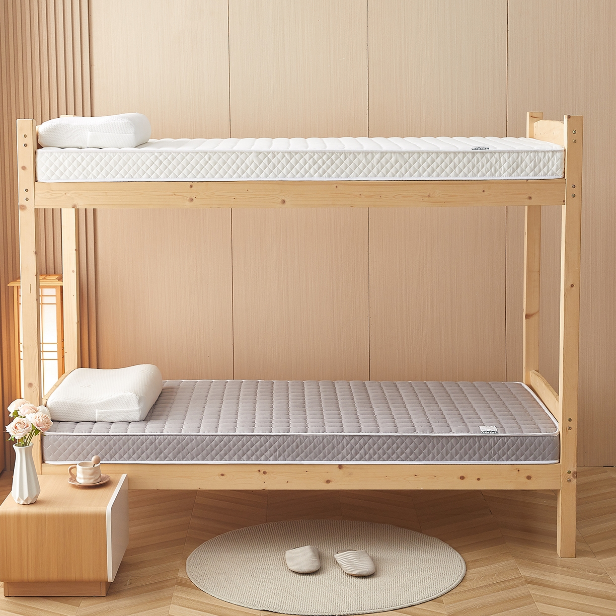 91家纺网 家纺一手货源 找家纺 月茶家纺 2026新款学生款立体面包格床垫 灰色