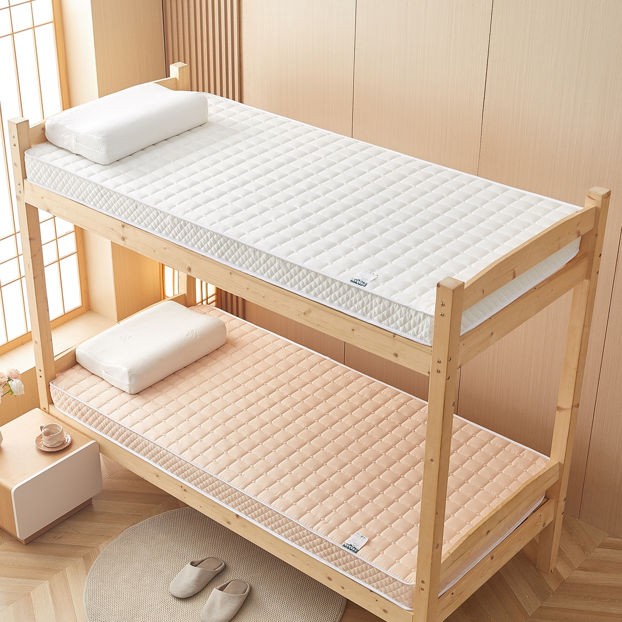 91家纺网 家纺一手货源 找家纺 月茶家纺 2026新款学生款立体面包格床垫 驼色