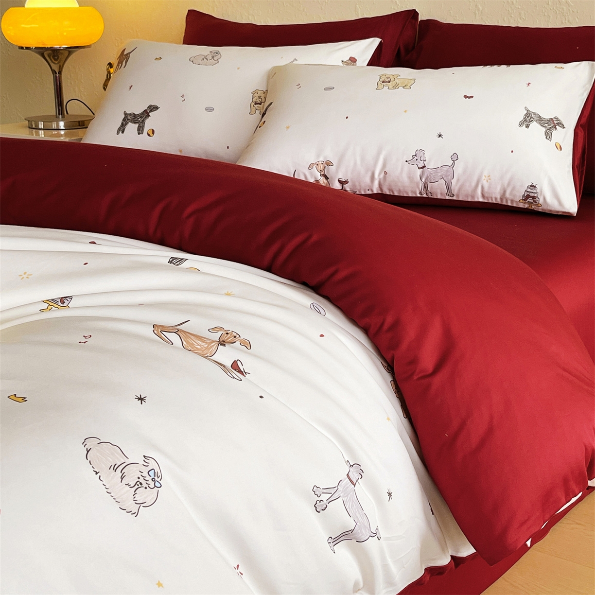 91家纺网 家纺一手货源 找家纺 （总）鼎飞家纺 2026新款100S长绒棉数码印花四件套-幸运小狗