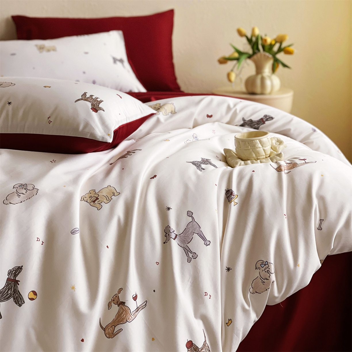 91家纺网 家纺一手货源 找家纺 （总）鼎飞家纺 2026新款100S长绒棉数码印花四件套-幸运小狗