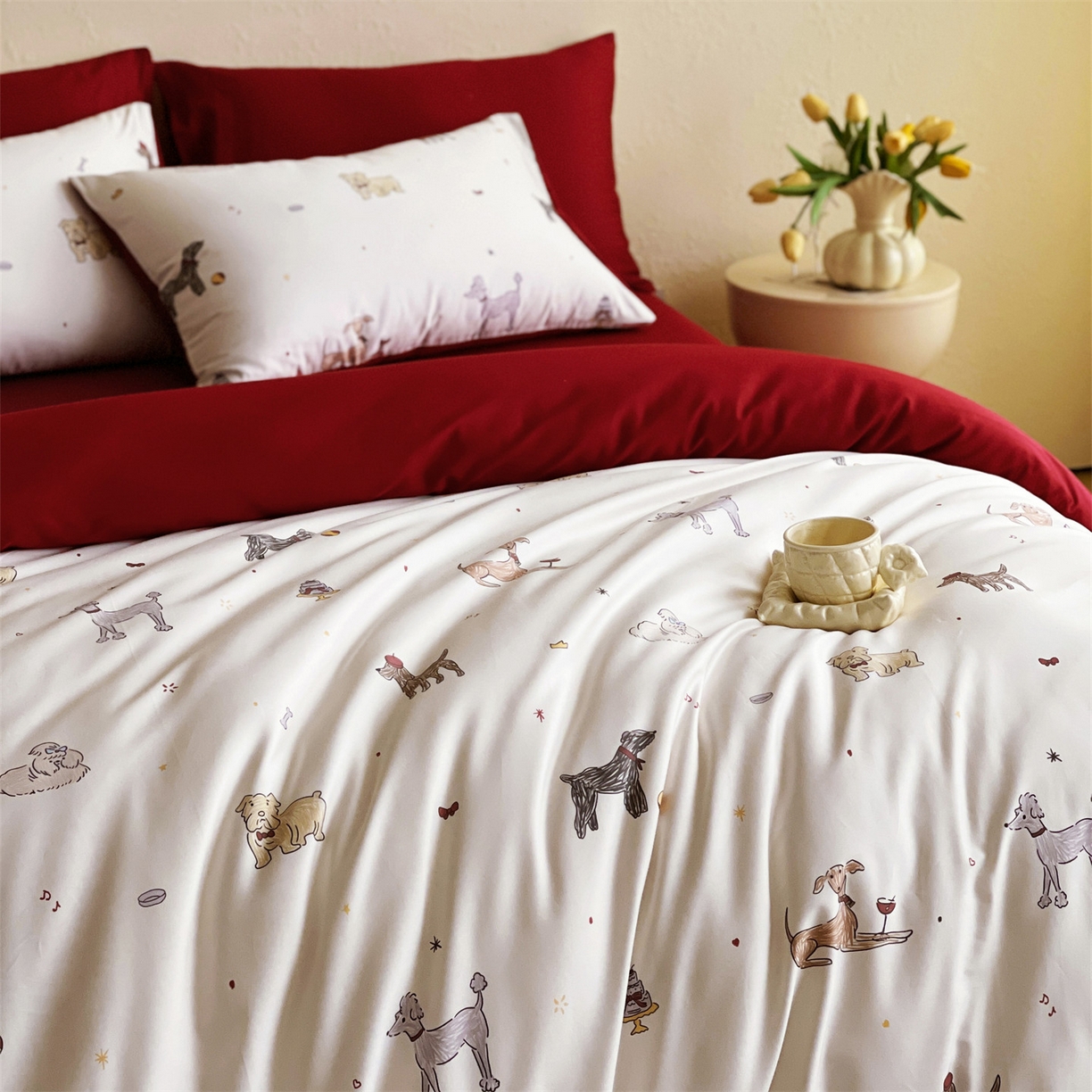 91家纺网 家纺一手货源 找家纺 （总）鼎飞家纺 2026新款100S长绒棉数码印花四件套-幸运小狗