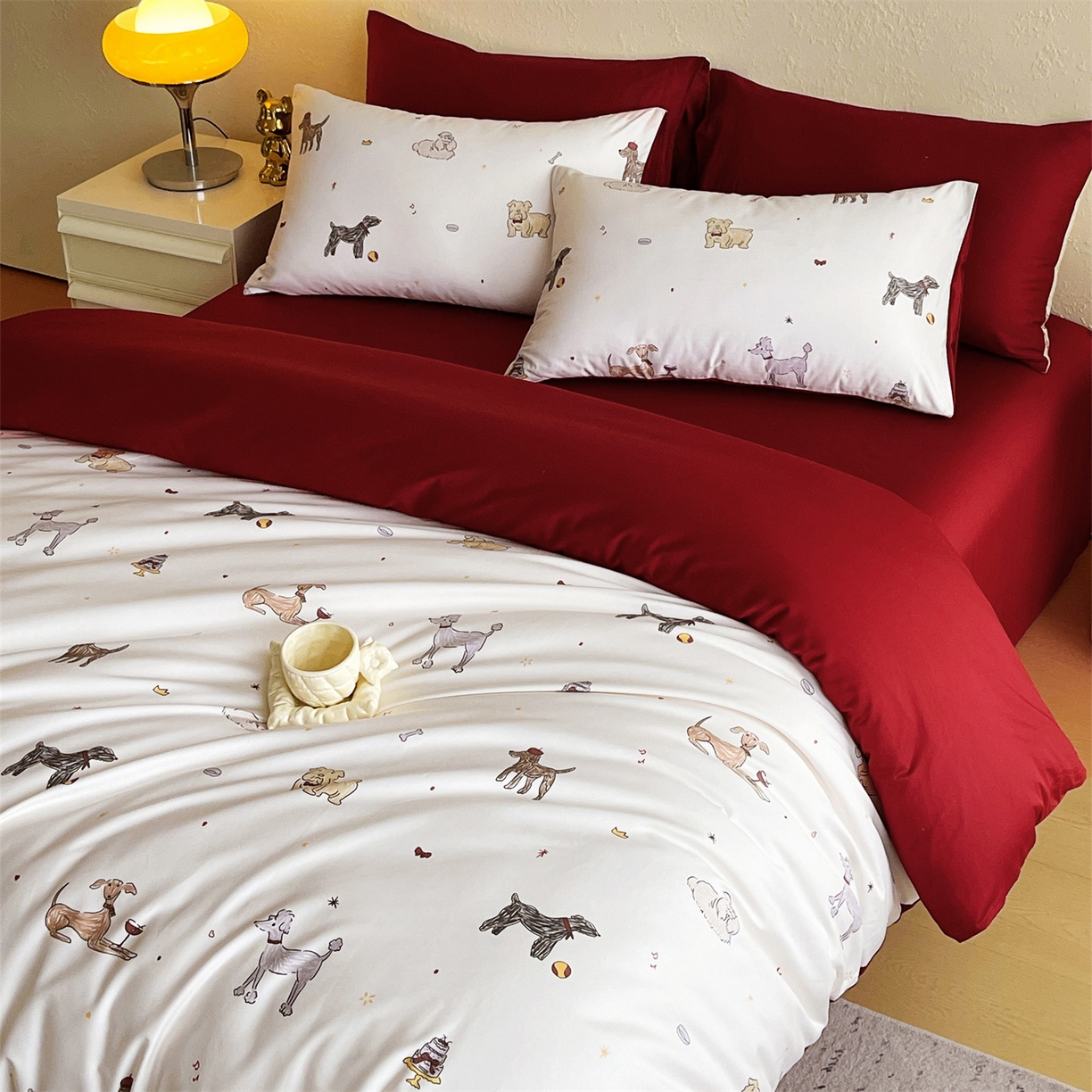 91家纺网 家纺一手货源 找家纺 （总）鼎飞家纺 2026新款100S长绒棉数码印花四件套-幸运小狗