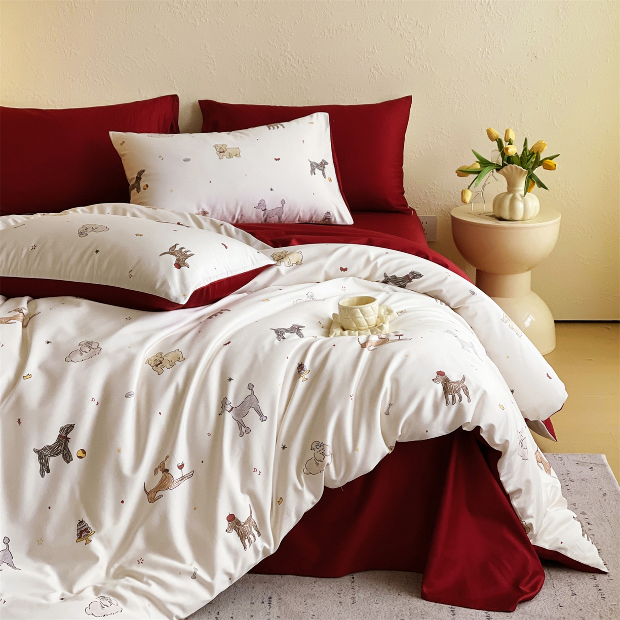 91家纺网 家纺一手货源 找家纺 （总）鼎飞家纺 2026新款100S长绒棉数码印花四件套-幸运小狗