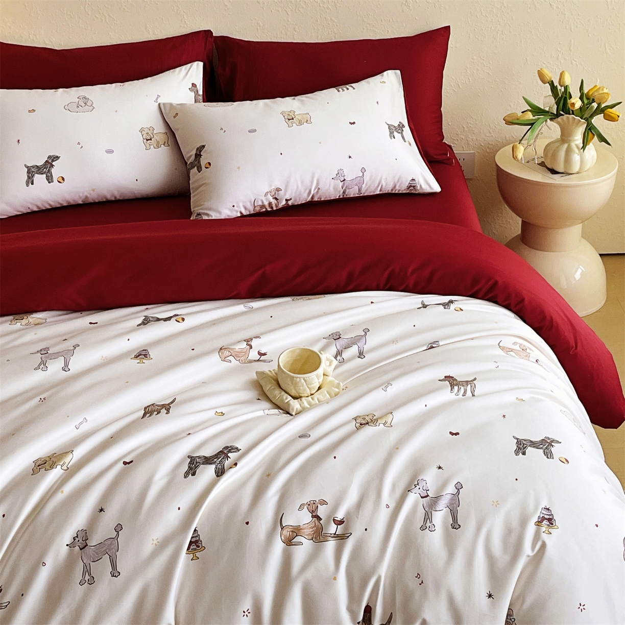 91家纺网 家纺一手货源 找家纺 （总）鼎飞家纺 2026新款100S长绒棉数码印花四件套-幸运小狗