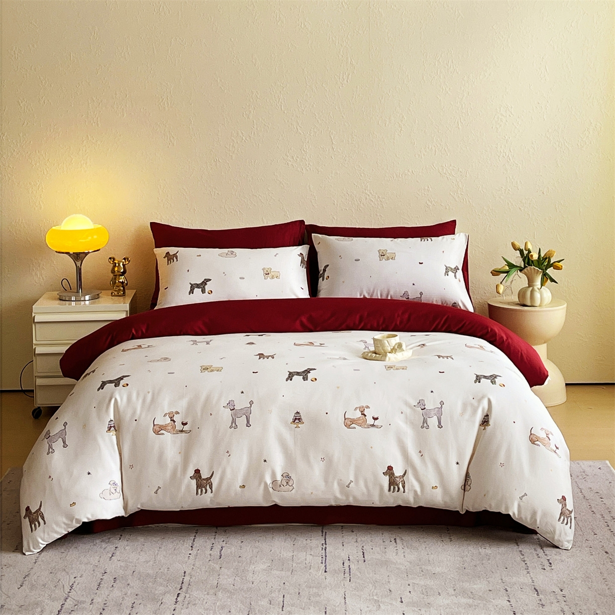 91家纺网 家纺一手货源 找家纺 （总）鼎飞家纺 2026新款100S长绒棉数码印花四件套-幸运小狗