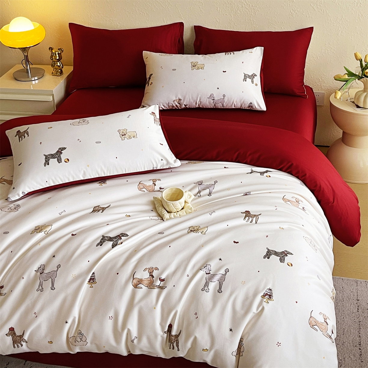 91家纺网 家纺一手货源 找家纺 （总）鼎飞家纺 2026新款100S长绒棉数码印花四件套-幸运小狗