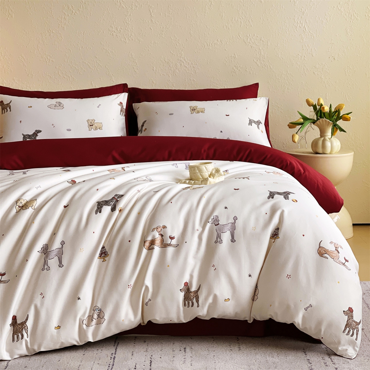 91家纺网 家纺一手货源 找家纺 （总）鼎飞家纺 2026新款100S长绒棉数码印花四件套-幸运小狗