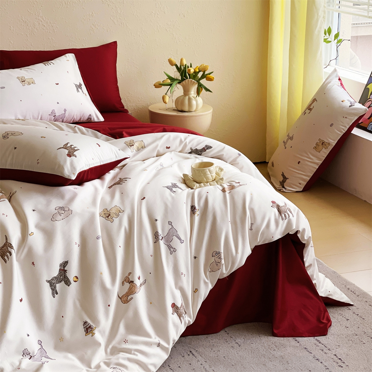 91家纺网 家纺一手货源 找家纺 （总）鼎飞家纺 2026新款100S长绒棉数码印花四件套-幸运小狗