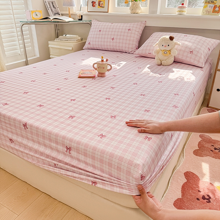 缦彩 2026新款全棉纯棉印花床笠单品床笠床笠单件 格纹蝴蝶