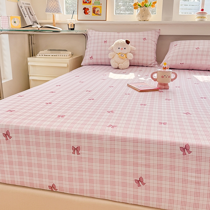 91家纺网 家纺一手货源 找家纺 缦彩 2026新款全棉纯棉印花床笠单品床笠床笠单件 格纹蝴蝶