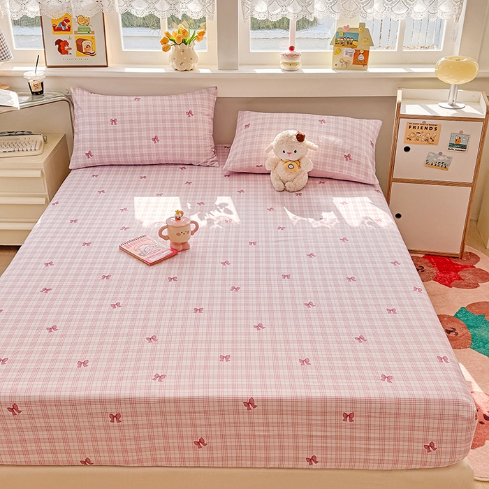 91家纺网 家纺一手货源 找家纺 缦彩 2026新款全棉纯棉印花床笠单品床笠床笠单件 格纹蝴蝶