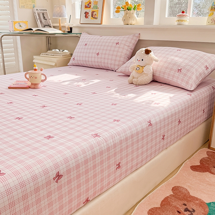 91家纺网 家纺一手货源 找家纺 缦彩 2026新款全棉纯棉印花床笠单品床笠床笠单件 格纹蝴蝶