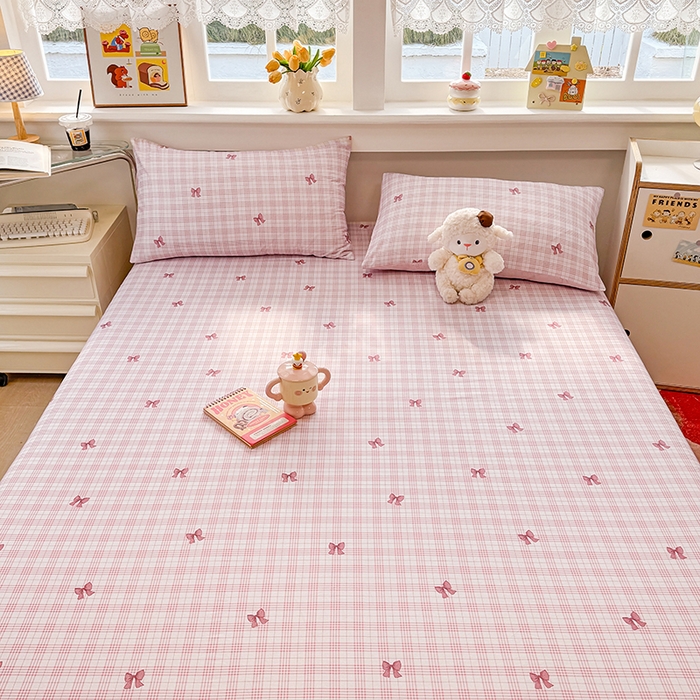 91家纺网 家纺一手货源 找家纺 缦彩 2026新款全棉纯棉印花床笠单品床笠床笠单件 格纹蝴蝶