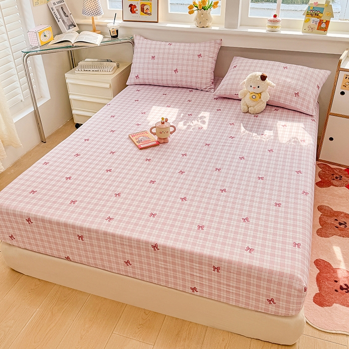 91家纺网 家纺一手货源 找家纺 缦彩 2026新款全棉纯棉印花床笠单品床笠床笠单件 格纹蝴蝶