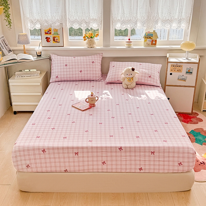 91家纺网 家纺一手货源 找家纺 缦彩 2026新款全棉纯棉印花床笠单品床笠床笠单件 格纹蝴蝶