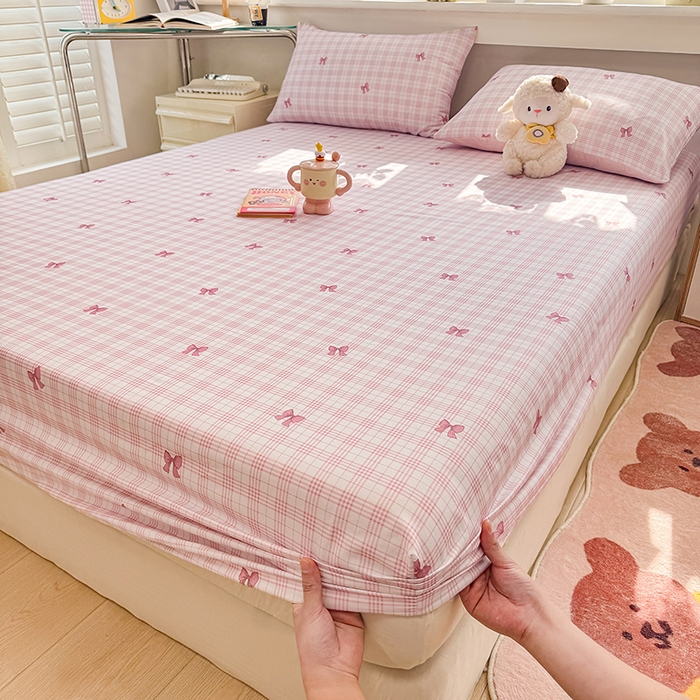 91家纺网 家纺一手货源 找家纺 缦彩 2026新款全棉纯棉印花床笠单品床笠床笠单件 格纹蝴蝶