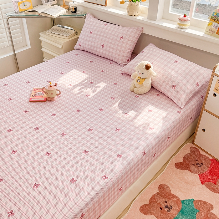 91家纺网 家纺一手货源 找家纺 缦彩 2026新款全棉纯棉印花床笠单品床笠床笠单件 格纹蝴蝶