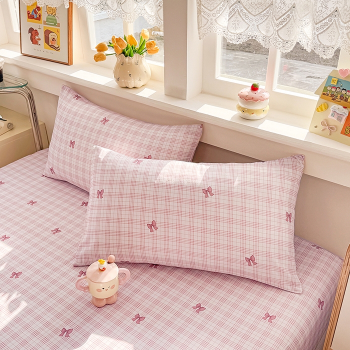 91家纺网 家纺一手货源 找家纺 缦彩 2026新款全棉纯棉印花床笠单品床笠床笠单件 格纹蝴蝶