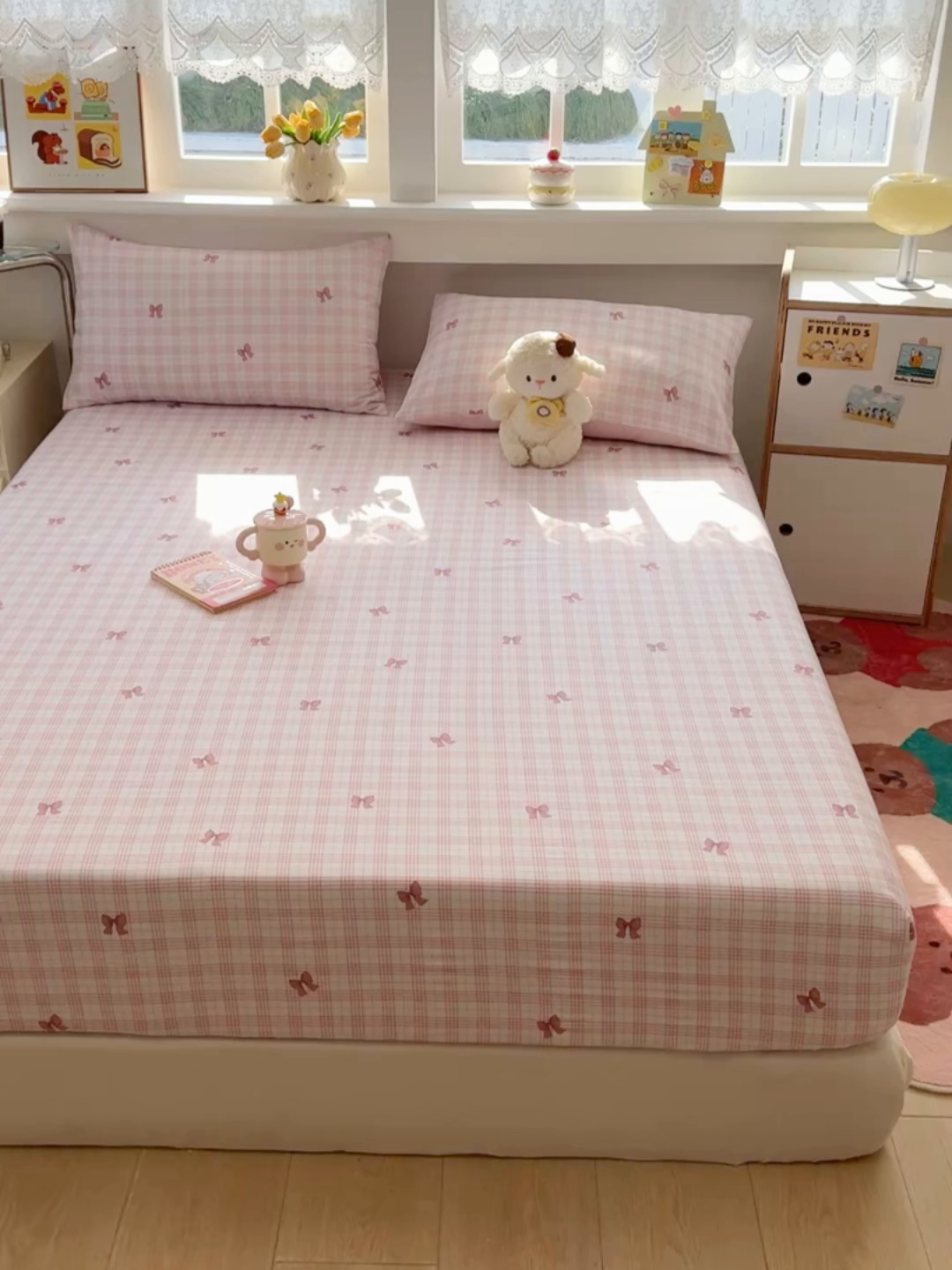 91家纺网 家纺一手货源 找家纺 缦彩 2026新款全棉纯棉印花床笠单品床笠床笠单件 格纹蝴蝶